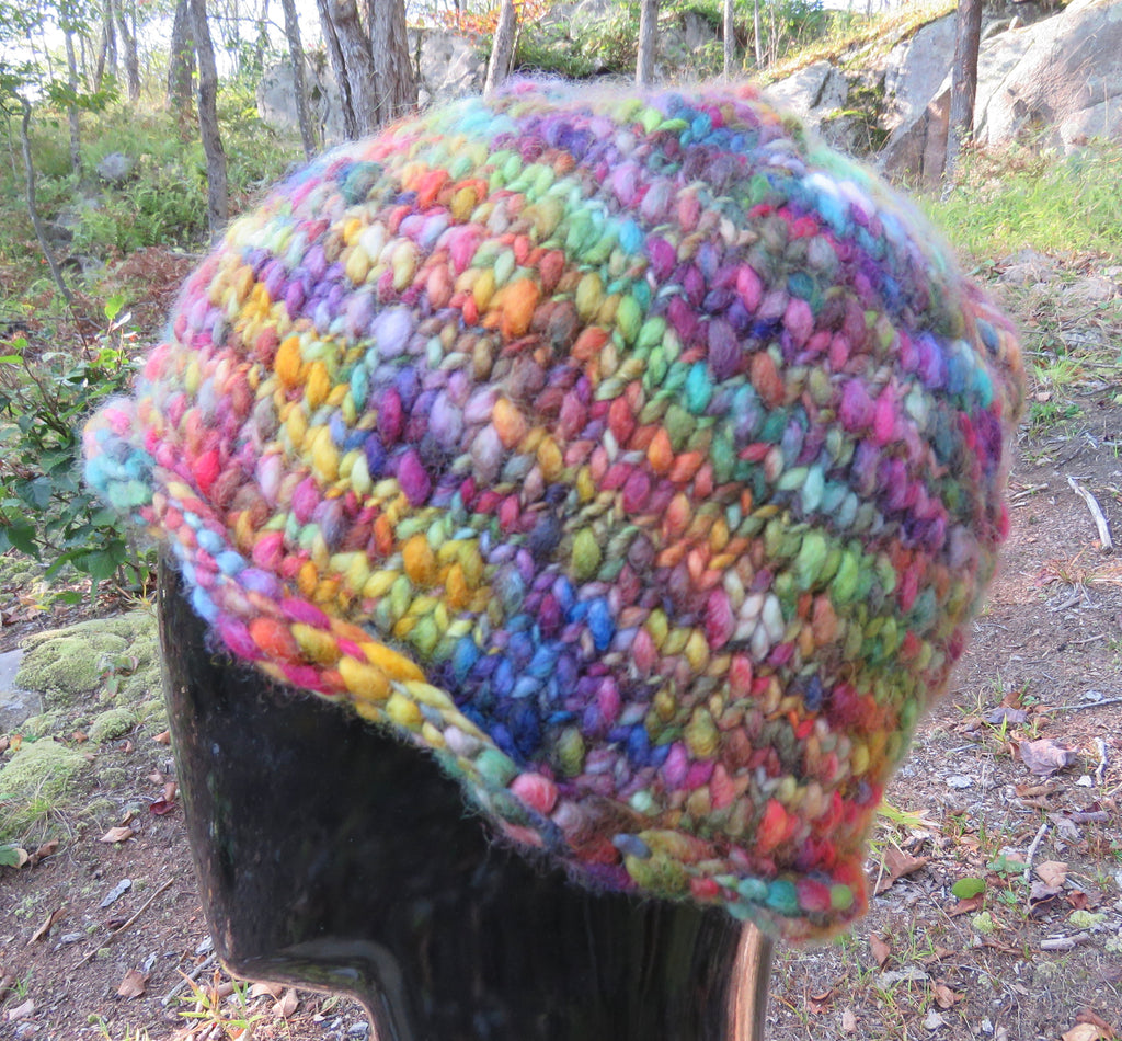 Cozy Rolled Brim Hat in Fleece Artist's Slubby Mix yarn.
