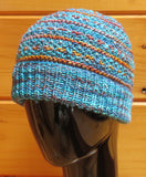 Textured Hat in yarnhygge.com hand dyed Merino DK Singles in Glacier/Red Fox colorways